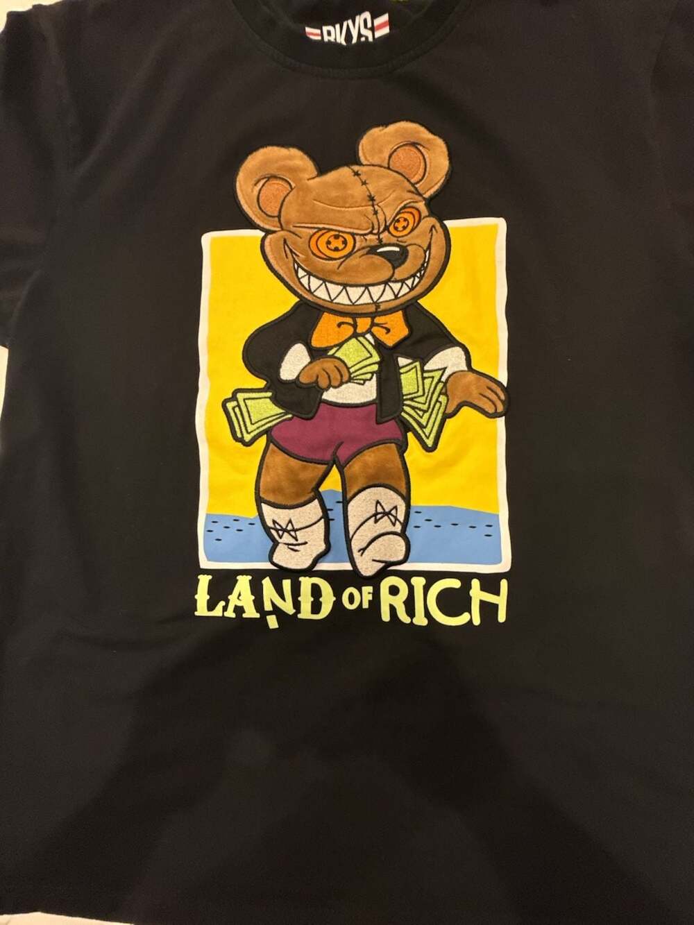 BKYS Land of Rich Teddy Bear Embroidered Graphic T-Shirt
